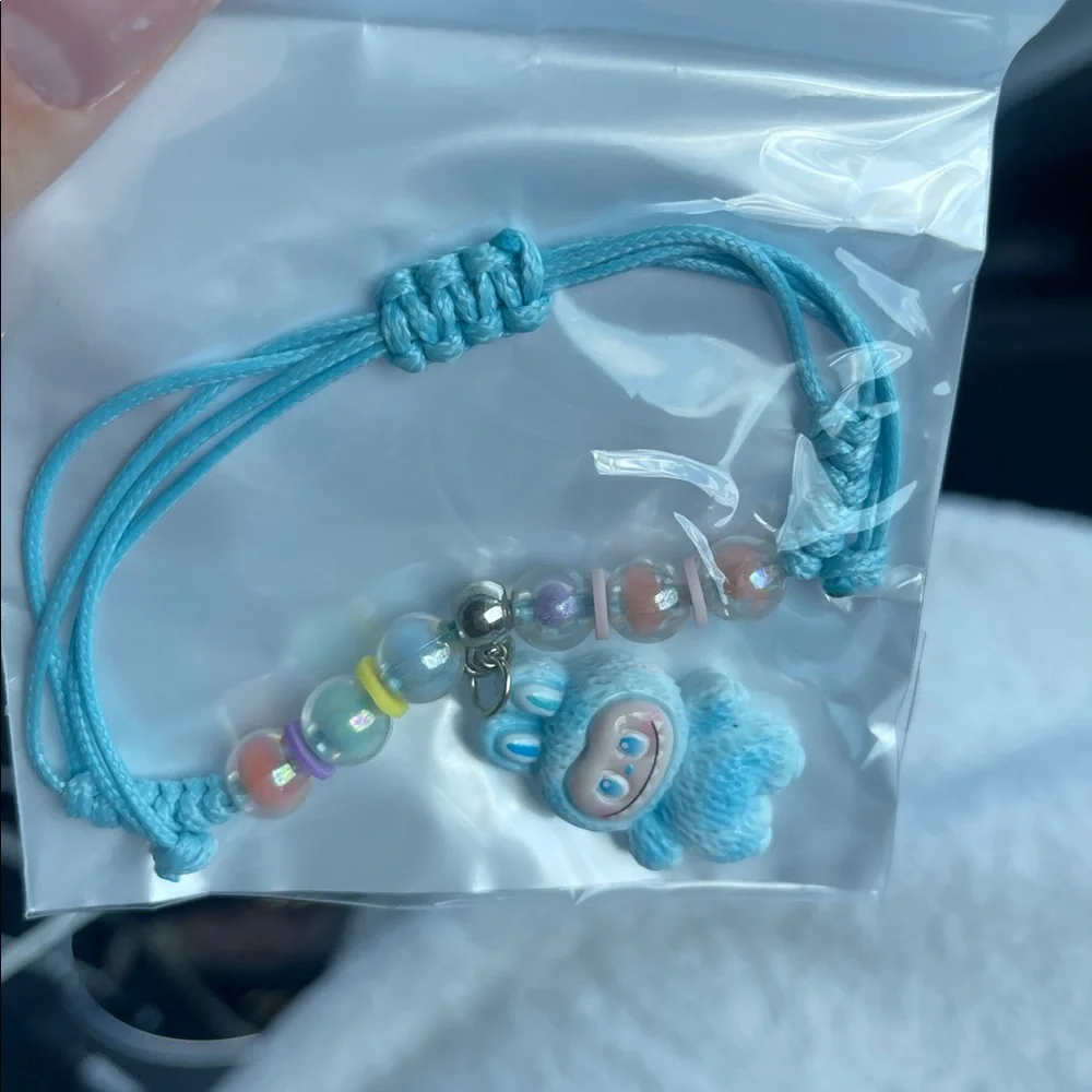 Blue Labubu Monsters Adjustable Beaded Kids Bracelet nwt